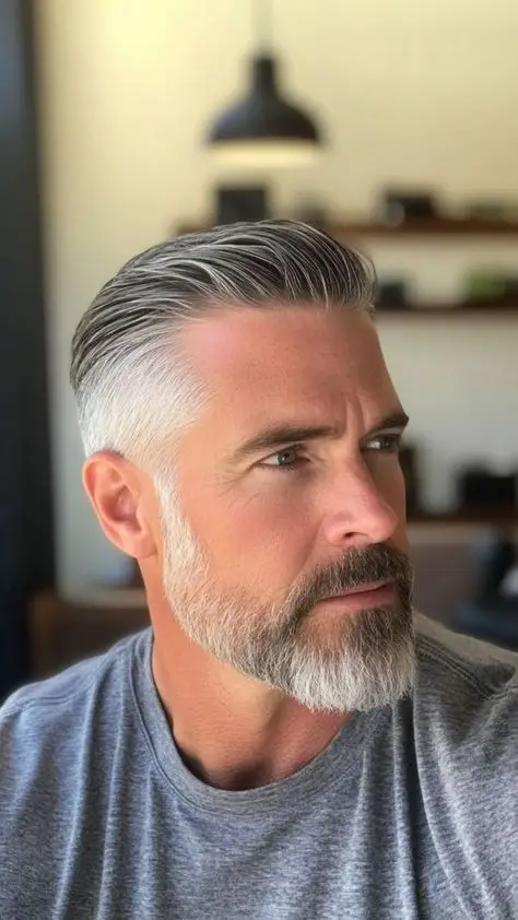 Finished men's haircut with a polished side shape