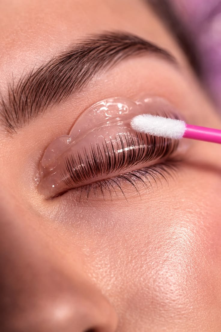 Close-up of a lash product being carefully applied